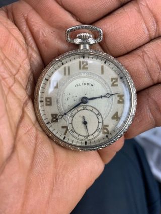 Vintage Illinois Aristocrat Pocket Watch 12 Size 17 Jewels Base Metal Case Runs