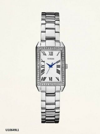 Authentic Guess Silver Tone Stainless Steel Rhinestone Accents U10649l1
