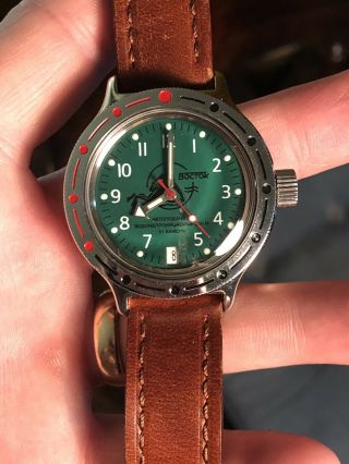 Vostok Amphibian Watch 420386 Scuba Dude Military Russian Diver Green 2