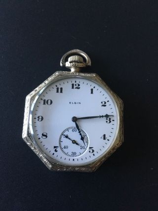 1923 Elgin 12s,  17j,  Open Face 14k Gold Fill Antique Pocket Watch Runs