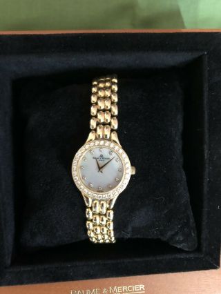 Baume Mercier 14k Gold Diamond Bezel & Mop Dial Bracelet Ladies Watch 22.  5mm