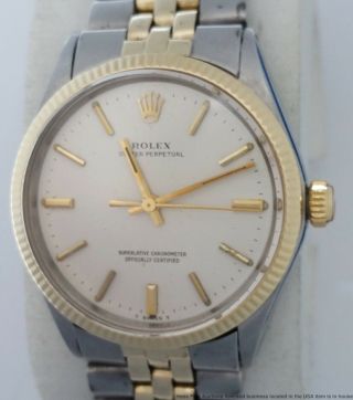 Cool Vintage Rolex 1960s Oyster Perpetual Gold Ss Mens Wrist Watch