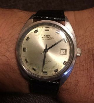 Vintage Technos Sky Light 200m 20 Atmospheres Automatic Watch S.  Steel Swiss Made