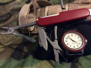 Classic Swiss Army Watch Red Bezel & Victorinox Deluxe Tinker Swiss Army Knife