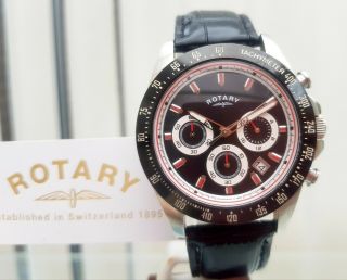 Mens Rotary Watch Chronograph S/ Steel Tachymeter Luminous Rrp £190 (r38)