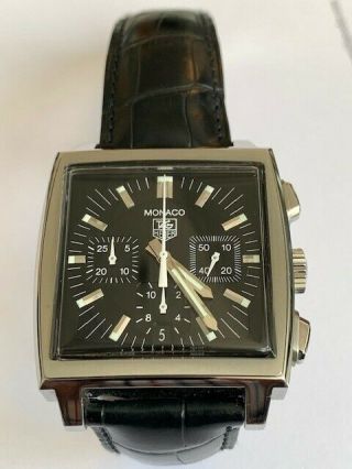 Tag Heuer Monaco Cw2111,  Steel With Black Dial,  Deployment Strap