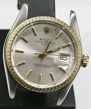 Fully Serviced Rolex Ref 1505 2 Tone Engine Turned Bezel 35mm Watch