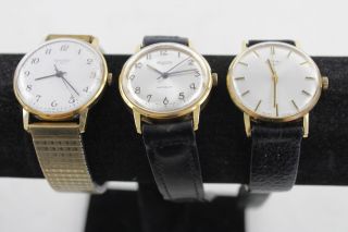 3 X Vintage Gents Gold Tone Wristwatches Hand - Wind Inc Avia,  Rotary Etc