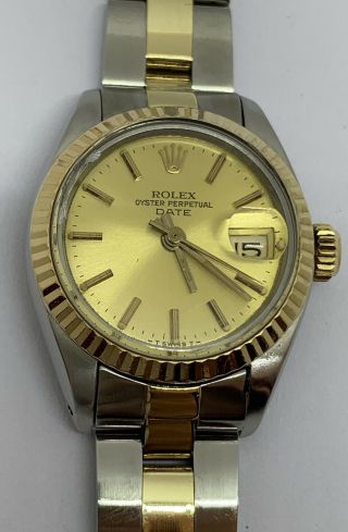 Rolex Oyster Perpetual Date 6917 Lady Stainless Steel Yellow Gold Watch Cal 2030