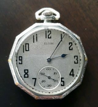 Vintage Elgin Pocket Watch 12s 17j Gr 345 C.  1924 In Fancy Wadsworth Case