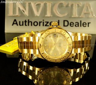 Invicta Men Pro Diver 24 Jewel Automatic Nh35a 18k Gold Plate Ss Champagne Watch