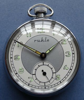 Mint/new Old Stock Ruhla Military Type Dial German Made Cp Pkt Watch - 1960/80 