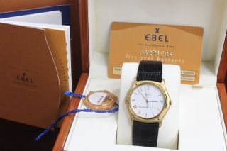 Ebel Classic Wave 18k Yellow Gold Mens White Dial Box & Papers Like