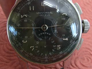 UNIVERSAL GENEVE COMPAX ALL STEEL VINTAGE 3 - REGISTER CHRONOGRAPH RUNNING 2