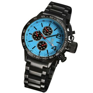 Mens Black Oversized Watch Metal Bracelet Big Blue Dial Day Date Reloj Hombres