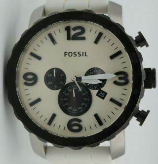 Mens Fossil Nate Chronograph White Black Watch Date Jr1390 Stainless 50mm