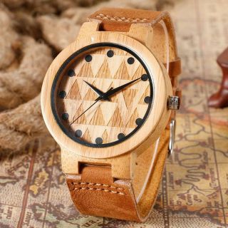 2017 Arrival Hole Designer Analog Natural Wooden Wrist Watch Bamboo Hand - Mad