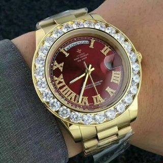 Iced Out Luxury Presidential Men Watch Business Gold Diamond Fashion Calendar
