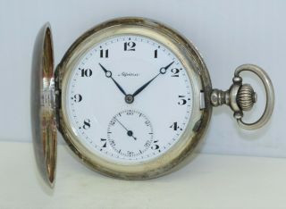 Vintage Alpina Union Horlogere Pocket Watch 1402 In 0,  900 Silver Hunting Case