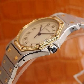 Cartier 18k Gold Diamond Stainless St Santos 30mm Unisex Swiss Quartz Watch S74 4