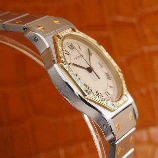 Cartier 18k Gold Diamond Stainless St Santos 30mm Unisex Swiss Quartz Watch S74 5