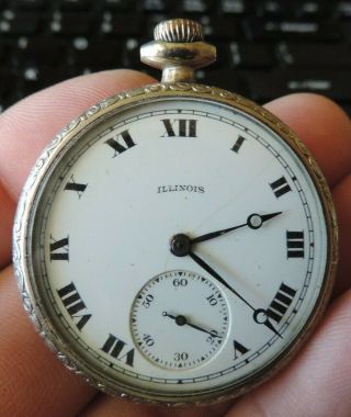 1918 Illinois Grade 404 Model 3 12s 17j Open Face Pocket Watch For Parts/repair