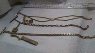 3 Vintage Pocket Watch Chains And Fobs
