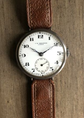 J W Benson Sterling Silver 925 Vintage Watch - White Arabic Dial