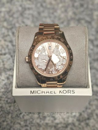 Authentic Michael Kors Layton Rose Gold Crystals Women 