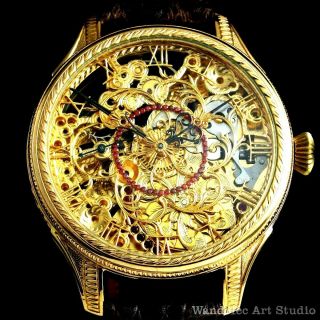 ROLEX Vintage Men ' s Wrist Watch Gold Skeleton Mechanical Mens Wristwatch Swiss 3