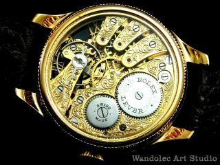 ROLEX Vintage Men ' s Wrist Watch Gold Skeleton Mechanical Mens Wristwatch Swiss 7