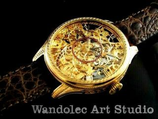 ROLEX Vintage Men ' s Wrist Watch Gold Skeleton Mechanical Mens Wristwatch Swiss 9