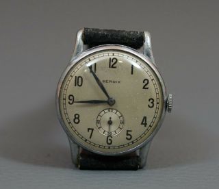 Wwii German Military Swiss Serdix A.  Michel Wristwatch Silver Dial Arabic Nos
