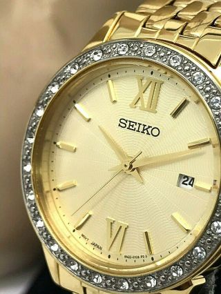 Seiko Quartz Crystal Accent Gold Tone S.  Steel 6n22 - 00h0 Ladies Watch Sur688