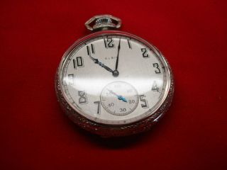 Vintage Elgin Grade 345 Pocket Watch W/ 17 Jewel Movement And 14k White Gf Case