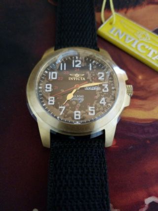 Invicta Mens Railroad Approved Gold Steel Watch Day/date Canvas Strap 1041