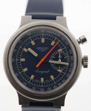 Longines Conquest Chronograph 1972 Olympics Valjoux Cal 236 Watch Blue Dial