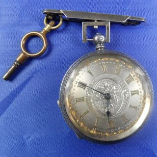 Stunning Antique 1882 Silver Open Face Pocket Watch & Key