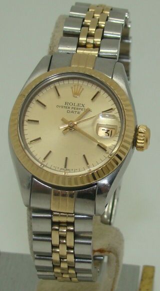 Rolex Womens Stainless & 14k Gold Automatic Champagne Dial Date Watch 6917 