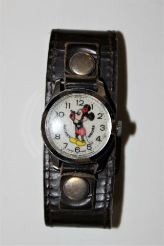 Vintage Mickey Mouse Watch Bradley Swiss Made “pink Face”