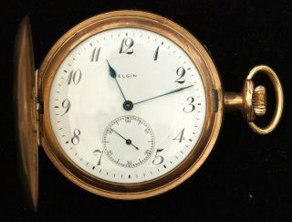 1913 Elgin Pocketwatch Grade 395 Mod 2 12s 15j Hunter Case For Parts/as - Is B0895