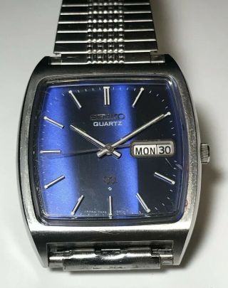 Vintage Mans Seiko Quartz Watch Blue Dial Model 7546 - 5010 Runs