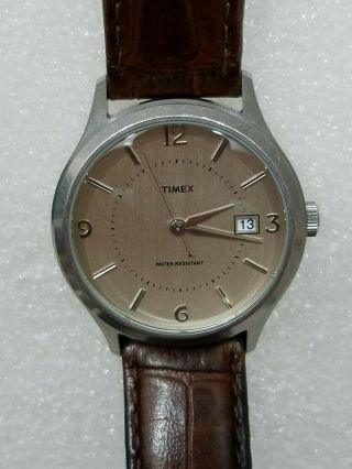 Timex For 2010 J - Crew 1600 Weekender Dress Date Watch W/date & Leather Band