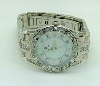 Bulova 96l116 Swarovski Crystal Stainless Steel Mother Of Pearl Watch (2e)