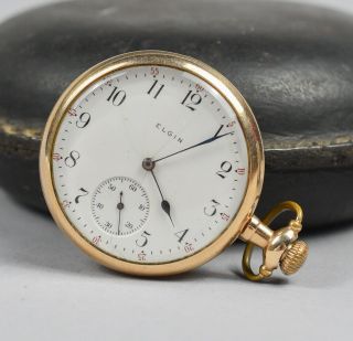 Vintage Elgin Heavy Gold Filled Pocket Watch 14s Running Keeps Good Time