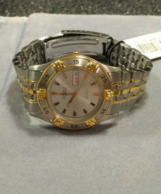 1999 Caravelle By Bulova Watch 40c39 Two Tone Day/date Silver Dial