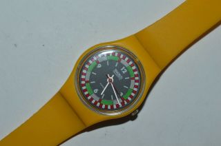 1984 Vintage Swatch Watch Lj100 Yellow Racer Swiss Lady Quartz Plastic