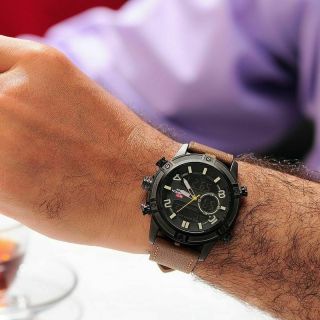 KAT - WACH Luxury Brand Men ' s Watch Leather Fashion Sport Watch Man Quartz LED 4