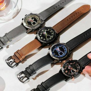 KAT - WACH Luxury Brand Men ' s Watch Leather Fashion Sport Watch Man Quartz LED 5