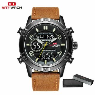 KAT - WACH Luxury Brand Men ' s Watch Leather Fashion Sport Watch Man Quartz LED 6